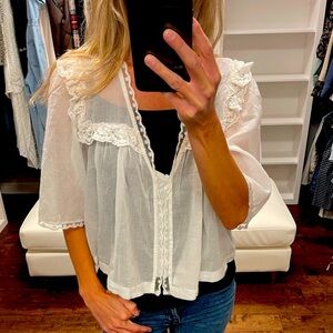 Free People Romantic Lace Trim Top